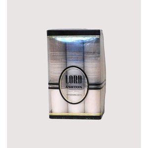 Lord Ashton Vintage Set of 3 Handkerchiefs White Blue Brown Gray Stripes New